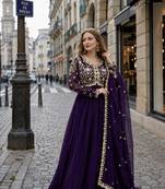 violet georgette readymade anarkali suit with embroidery & sequence work