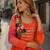 orange georgette readymade navratri anarkali with leheriya & kutchi patchwork