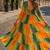 yellow georgette readymade navratri anarkali with leheriya & kutchi patchwork