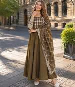 mehendi vichitra readymade anarkali suit with zari embroidery & sequence work