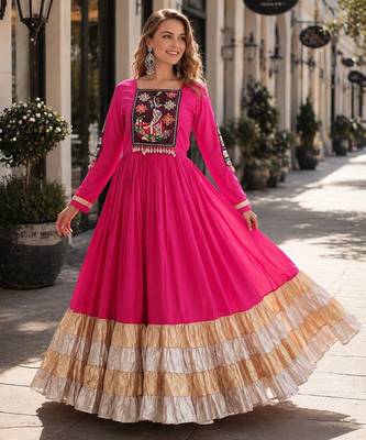 rani rayon free size stitched navratri anarkali with kutchi gamthi thread work 1