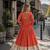 orange rayon free size stitched navratri anarkali with kutchi gamthi thread work