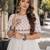 white cotton free size stitched navratri anarkali with multi thread  & gota patti work