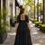 black cotton free size stitched navratri anarkali with multi thread  & gota patti work