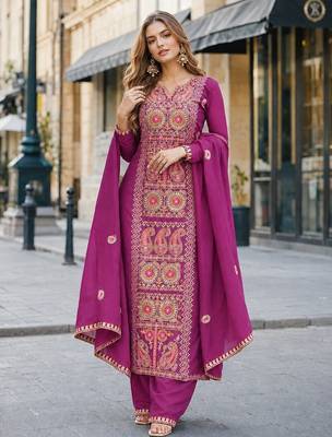 purple chinon readymade suit with zari & thread embroidered work  1