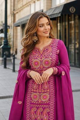 purple chinon readymade suit with zari & thread embroidered work  2