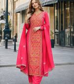 rani chinon readymade suit with zari & thread embroidered work 
