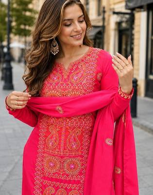 rani chinon readymade suit with zari & thread embroidered work  2