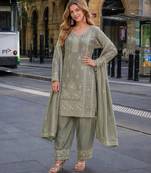 grey chinon readymade suit with zari & thread embroidered work 