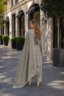 grey chinon readymade suit with zari & thread embroidered work  2