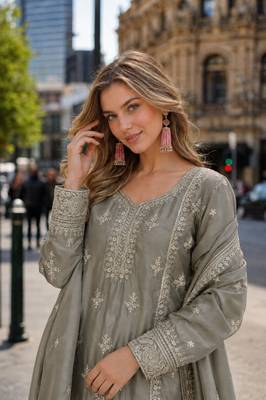 grey chinon readymade suit with zari & thread embroidered work  3