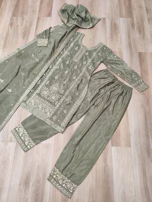 grey chinon readymade suit with zari & thread embroidered work  4