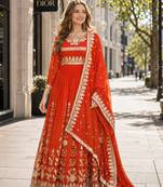 orange georgette readymade anarkali suit with embroidery & sequence work