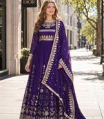 violet georgette readymade anarkali suit with embroidery & sequence work