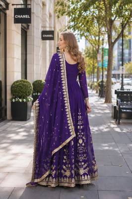 violet georgette readymade anarkali suit with embroidery & sequence work 2
