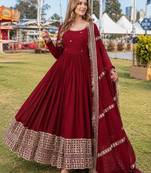 maroon georgette readymade anarkali suit with embroidery & sequence work