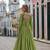 p green cotton free size stitched anarkali suit with thread embroidery work