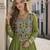 p green cotton free size stitched anarkali suit with thread embroidery work