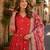 red georgette readymade anarkali suit with zari & sequence work