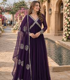 violet georgette readymade anarkali suit with zari & sequence work