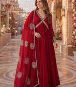 maroon georgette readymade anarkali suit with zari & sequence work
