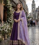 purple georgette readymade anarkali suit with zari & sequence work