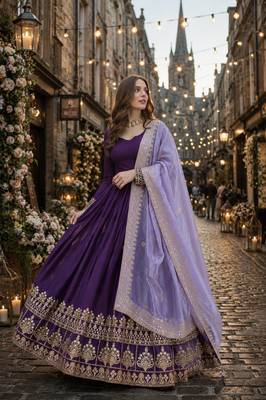 purple georgette readymade anarkali suit with zari & sequence work 3