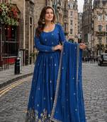  blue chinon readymade anarkali suit with zari & sequence work