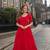 red georgette readymade gown with embroidery & beads work