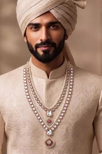 Maroon kundan pearl necklace for men – heritage inspired jewellery