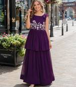 violet georgette readymade gown with embroidery & beads work