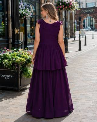 violet georgette readymade gown with embroidery & beads work 2