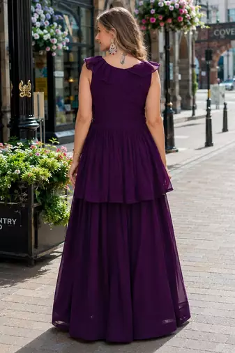 violet georgette readymade gown with embroidery & beads work