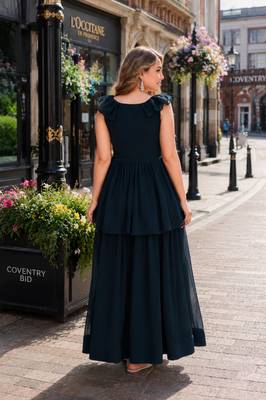 navy georgette readymade gown with embroidery & beads work 2