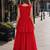 red georgette readymade gown with embroidery & beads work