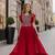 red georgette readymade gown with embroidery & beads work