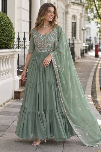 pista georgette readymade anarkali suit with embroidery & beads work