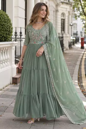 pista georgette readymade anarkali suit with embroidery & beads work