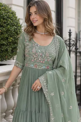 pista georgette readymade anarkali suit with embroidery & beads work