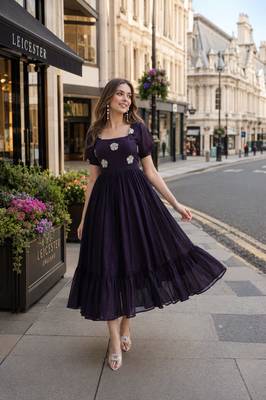 black silk blend   readymade gown with embroidery & beads work 1