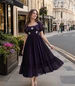 black silk blend   readymade gown with embroidery & beads work