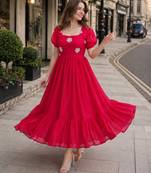 red silk blend   readymade gown with embroidery & beads work