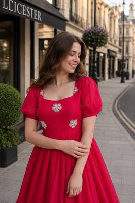 red silk blend   readymade gown with embroidery & beads work 2