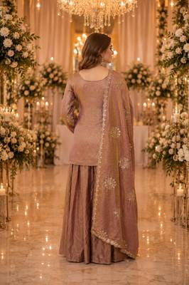 coffee silk blend   readymade suit with embroidery & zari work 2