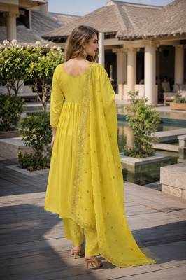 yellow chanderi readymade suit with embroidery & beads work 2