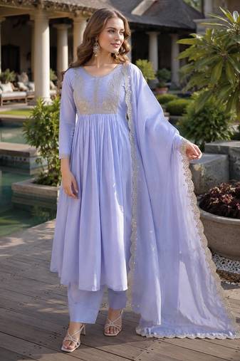 sky blue chanderi readymade suit with embroidery & beads work