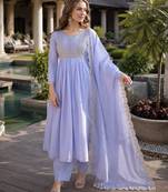 sky blue chanderi readymade suit with embroidery & beads work