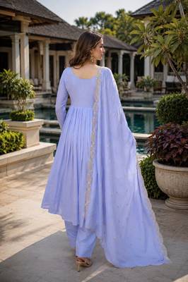 sky blue chanderi readymade suit with embroidery & beads work 2