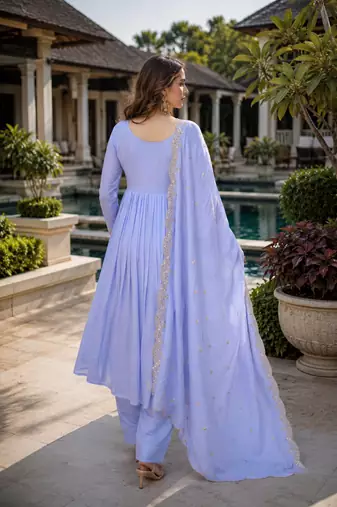 sky blue chanderi readymade suit with embroidery & beads work