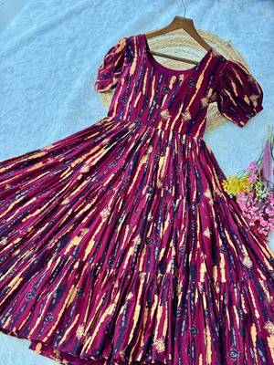 brown cotton readymade kurti with floral printed work 3